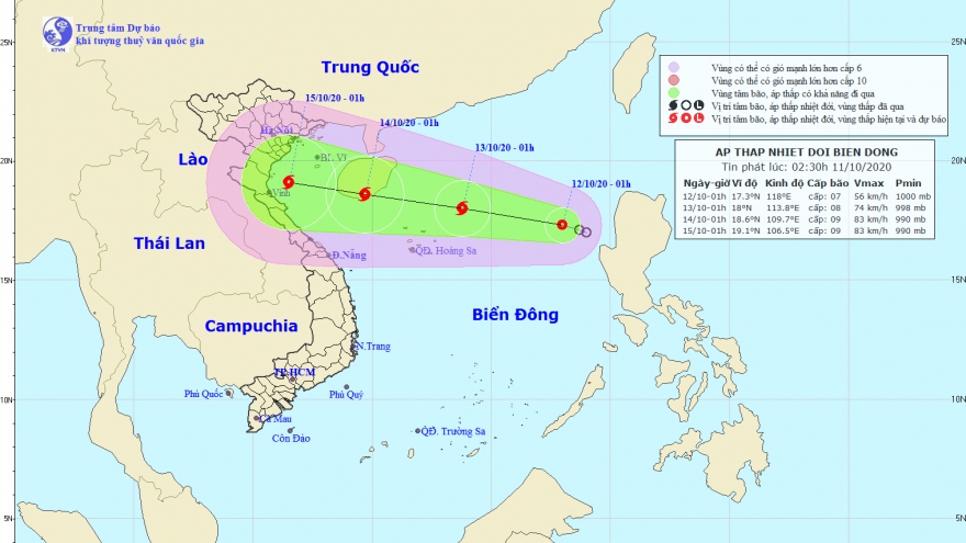 Áp thấp nhiệt đới đang mạnh lên thành bão trên Biển Đông